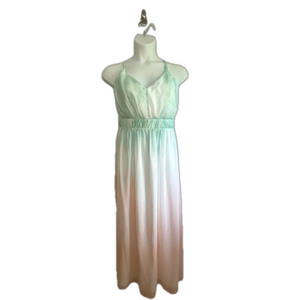 Venus Teal Peach White Ombre Flowy Chiffon Maxi Dress Size 12 SKU0306